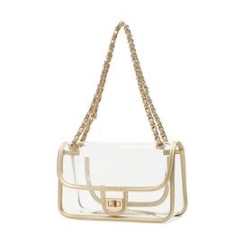 LAM GALLERY Womens PVC Clear Purse Handbag with Chain Stadium Approved Clear Bag See Through Bag for Working and Concert (Gold Gold Large)