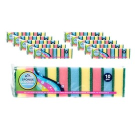 100 x CS Home Sponge Scourers, Multi-Coloured, 10 Packs of 10, Kitchen and Bathroom Cleaning