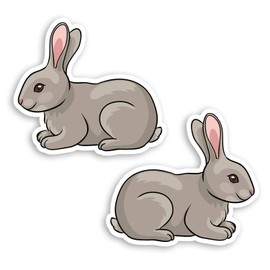 2 x 10cm Cute Grey Bunny Rabbit Vinyl Stickers - Rabbits Pet Kids Sticker #29072