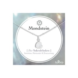 Bixorp Mondstein Herz Halskette - Das Sakralchakra - Edelstein Chakra Anhänger Geschenk - 925 Silberne Halskette