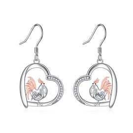 KZX Chicken Earrings 925 Sterling Silver Chicken Dangle Earrings Chicken Jewelry for Women