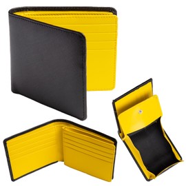 Men's Bifold Wallet, Box-Shaped Coin Purse, Bifold Men's Wallet, Genuine Leather, Large Capacity, Card, Bifold Wallet, 14, 4.Yellow