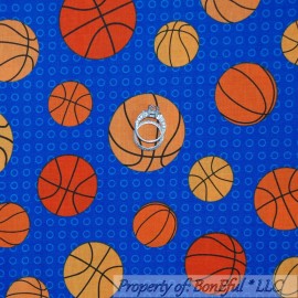 Robert Kaufman Fabrics BonEful Fabric FQ Cotton Quilt Blue Orange US Basketball Sport School Dot Calico