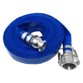 Gloxco 1" x 50′ Blue Lay Flat PVC Discharge Hose Assembly with Aluminum Cam and Groove C and E Fittings