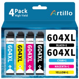 Artillo 604 XL Printer Cartridges Replacement for Epson 604 XL 604XL Cartridges Compatible with Epson XP-2200 XP-3200 XP-4200 Workforce WF-2910 WF-2930 WF-2950 Printer (Black, Cyan, Magenta, Yellow)