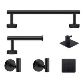 6pcs Black Bathroom Accessories Black Towel Rail Black Bathroom Towel Rail Wall Mounted Towel Rail Set Black Toilet Roll Holder Stainless Steel Wall Mounted Towel Rail for Bathroom Kitchen