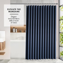 Clara Clark Navy Blue Shower Curtain - Waterproof Shower Curtains for Bathroom, Waffle Shower Curtain Fabric, Heavy Duty Bathroom Curtain, Fabric Shower Curtain 72x72, Hotel Style Cloth Shower Curtain