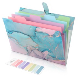 SKYDUE A4 Folder with Compartments, Document Folder A4 with Labels, Postal Folder Folder System, Expanding Folder A4 for Home, Office, School and Travel (Marbled Light Blue)