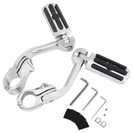 GIDIBII Long Angled Adjustable Highway Foot Pegs Compatible with Harley Touring Street Glide Electra Glide Road King Softail CVO Dyna Trike Sportster with 1.25 inch Engine Guard (Chrome)