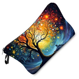 Livel lhood World Tree Makeup Bag Floral Giant Tree Cute Organizer Bag Zipper Pouch Starry Sky Yggdrasil Print Cosmetic Bag Present for Women Friends