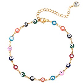 Reaowazo Evil Eye Anklets for Women Blue Eye Bracelet 14K Gold Plated Ankle Bracelets Link Chain Anklet Jewelry Gift Multi-Color