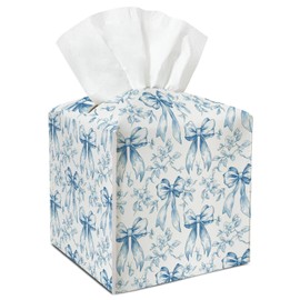 Blue Bows Leather Tissue Box Cover Square Vintage Tissue Holder for Car Livingroom Office Decor Ideal Gifts for Women Colleagues Family Sister Bestie Daughter Birthday Christmas Housewarming - YT0181