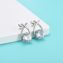 EPIRORA Sterling Silver Earrings for Women, Hypoallergenic Cartilage White Gold Plated Cubic Zirconia Stud Earrings Wedding Gifts Girls Jewellery, White