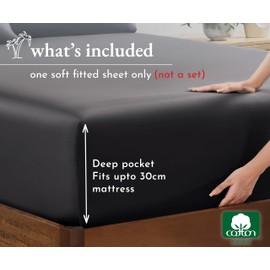 California Design Den Fitted King Size Sheet Only - Soft 100% Cotton Sateen, Deep Pocket with No-Pop Off Elastic (King, Dark Grey)