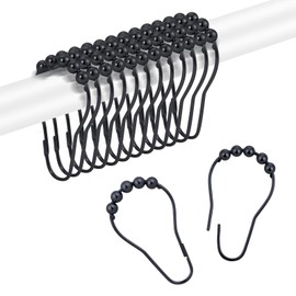 Shower Curtain Hooks Rings, Rustproof Metal Shower Curtain Rings for Bathroom Shower Rods Curtains - Set of 12 SCR-Black