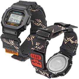 DAVILANE ​16mm Nylon Military Watch Band for G-Shock GD/DW/GW/GA Series (GD-350, DW-5600, GW-6900, GA-100/200/2100) - Quick Release Watch Band with Swappable Patches & G-Hook Closure
