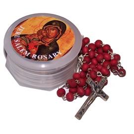 Holy Land Market Rosary Beads Catholic Necklace Christian Pendant prayer Blessed Wood Long Israel Red