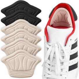 Huethy Adhesive Back of Heel Cushion Pads, Heel Grips Inserts for Loose Shoes, Too Big Boots, Reusable Heel Guards Liners for Women Men, Improve Shoe Fit,6PCS-Beige+Black
