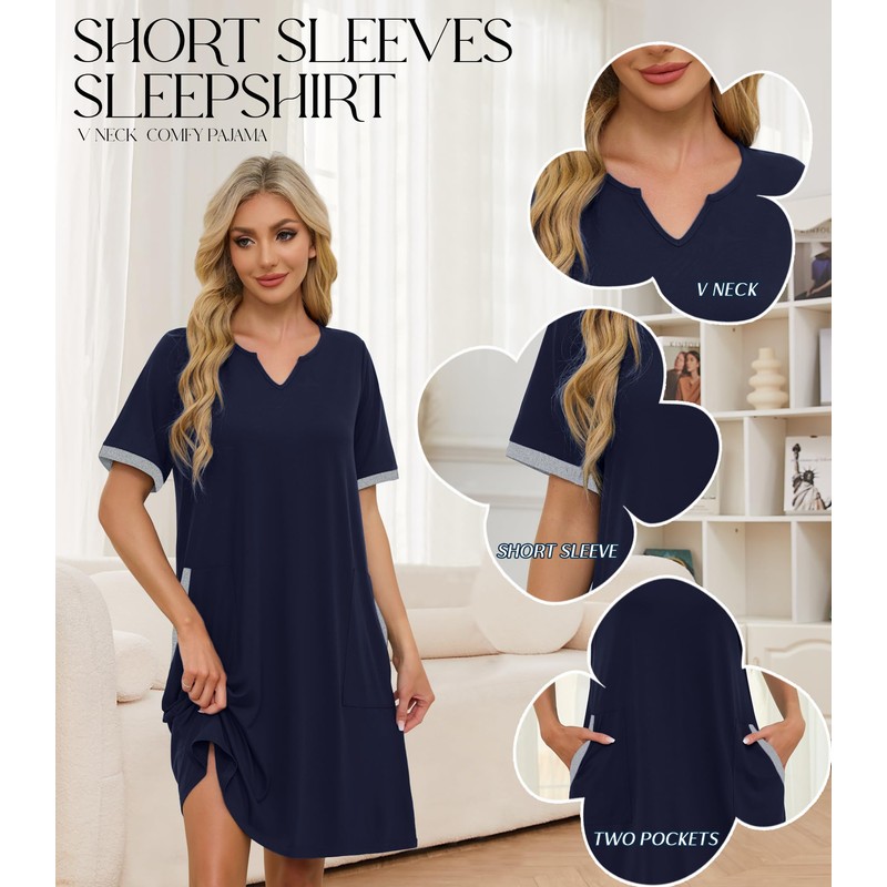 Women Short Sleeve Nightgowns Soft Nightshirt Loose Comfy Sleepshirt Casual