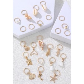 24PCS Seashell Conch Starfish Loc Hair Charms Gold Hair Charms for Braids Summer Beach Style Braided Hair Ornaments Starfish Braids Clips Seashell Bra