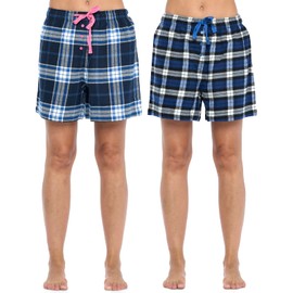 Ashford & Brooks Women's 2 Pack Soft Flannel Plaid Pajama Lounge Sleep Shorts, Set 9, S