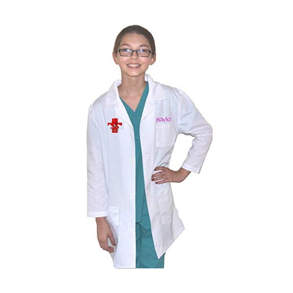 Custom Kids Veterinarian Lab Coat with Embroidered Name and Red