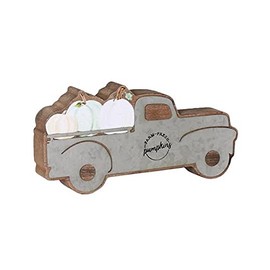 Collins Painting, 'Farm Fresh Pumpkins' Galvanized Metal Truck Sign, Brown, Grey, White, 5.5InL x 2.5InH x 0.75InD
