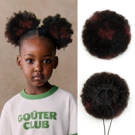 ISHEENY Ponytail Hairpiece Real Hair Afro Puff Drawstring Ponytail Short Curly Hair Chignon Hair Bun with Clips