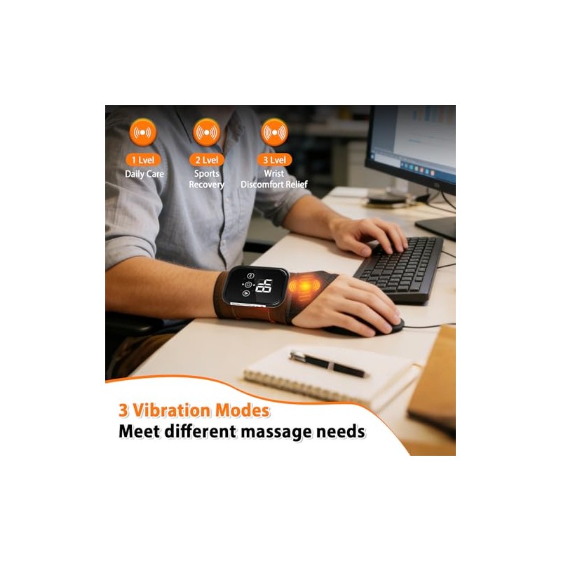 Cordless Heated Wrist Brace with Massager Support Vibration(2 pcs Black)