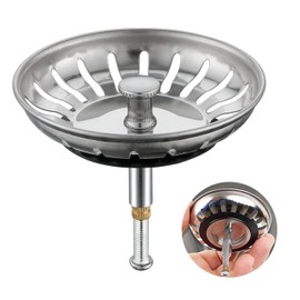 IUYPKQ Height-adjustable drain strainer, strainer basket, drain plug, stainless steel sink plug, sink accessories, sink strainer, sink plug (silver, 79 mm wide)