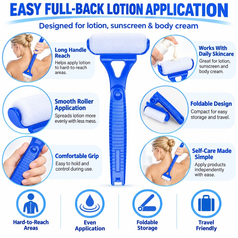 Back Lotion Applicator for Body Care – Foldable Long Handle