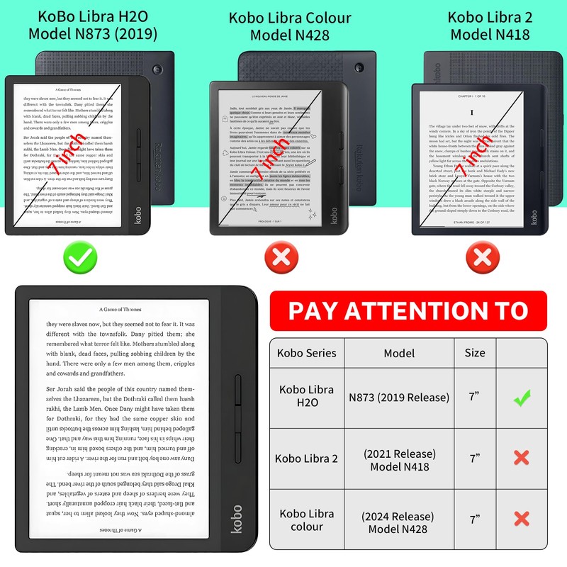 Fit for Kobo Libra H2O Case e-Reader, Lightweight Premium PU