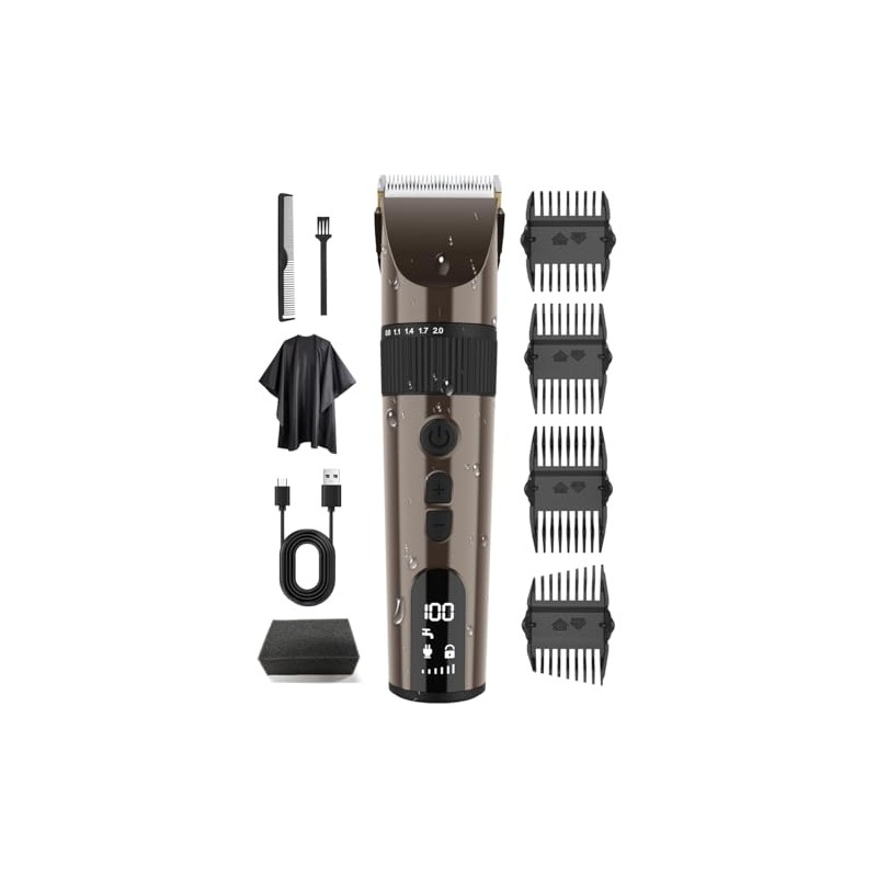 【新登場・2000mAh大容量・6段階変速調節・安全ロック機能】バリカン メンズ 低騒音 電動バリカン 髪 散髪用 8種類ガイドコーム セルフカット led電量ディスプレイ IPX7
