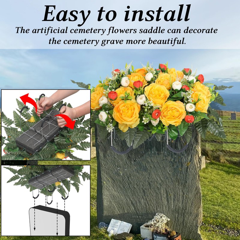 Wocst Grave Decorations for Cemetery Headstone Flower Saddle for Grave