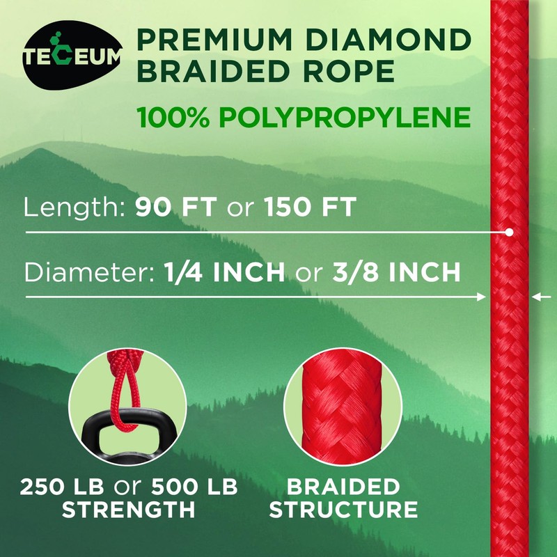 TECEUM Rope – 27.5M x 10mm (3/8 Inch) – Red