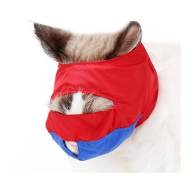 VerdeRoot Breathable Cat Muzzles, Prevents Biting and Scratching, Adjustable Nylon Fabric, Red and Blue, Suitable for Grooming, Vet Visits, and Cleaning, Fits Neck Size 18-26cm