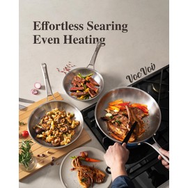 VocVoi Tri-Ply Stainless Steel Frying Pans Set,PFOA&PTFE Free Skillets,Chef's Pan Set(8+10+12inch) Frying Pans for cooking,Induction Cookware Sets,Dishwasher and Oven Safe Kitchen set