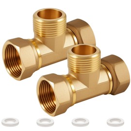 Pack of 2 Brass T-Piece Swivel Pipe Fittings 3/4 Inch, Brass Tee 3/4 Inch, Female Thread x Male Thread x Female T-Piece Water Connection DN20, 3-Way T-Connector Coupling for Air Conditioning