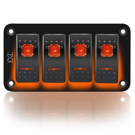 FXC Rocker Switch Aluminum Panel 4 Gang Toggle Switches Dash 5 Pin ON/Off 2 LED Backlit for Boat Car Marine