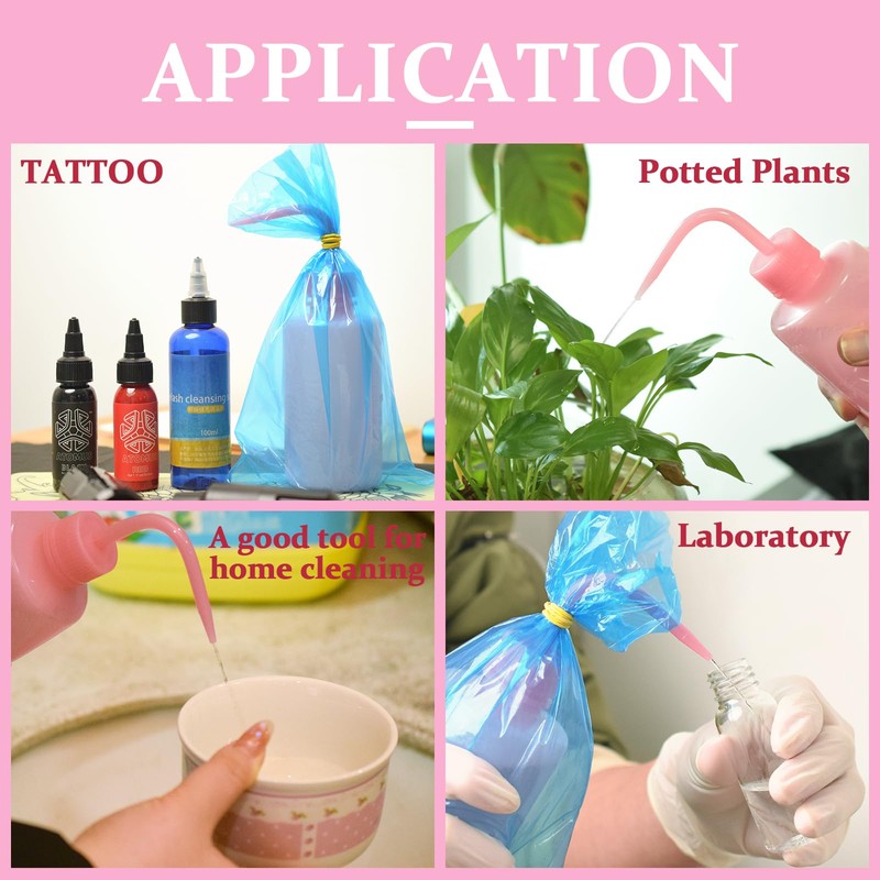 ATOMUS 3pcs Pink Tattoo Squeeze Wash Bottle 250ml Lab Bottles