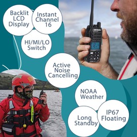 Retevis RM21 Handheld Marine Radio, Floating IP67 Submersible Waterproof, Noise Cancelling Mic, Backlit LCD Display, NOAA Weather, 1800mAh Battery(2 Pack)