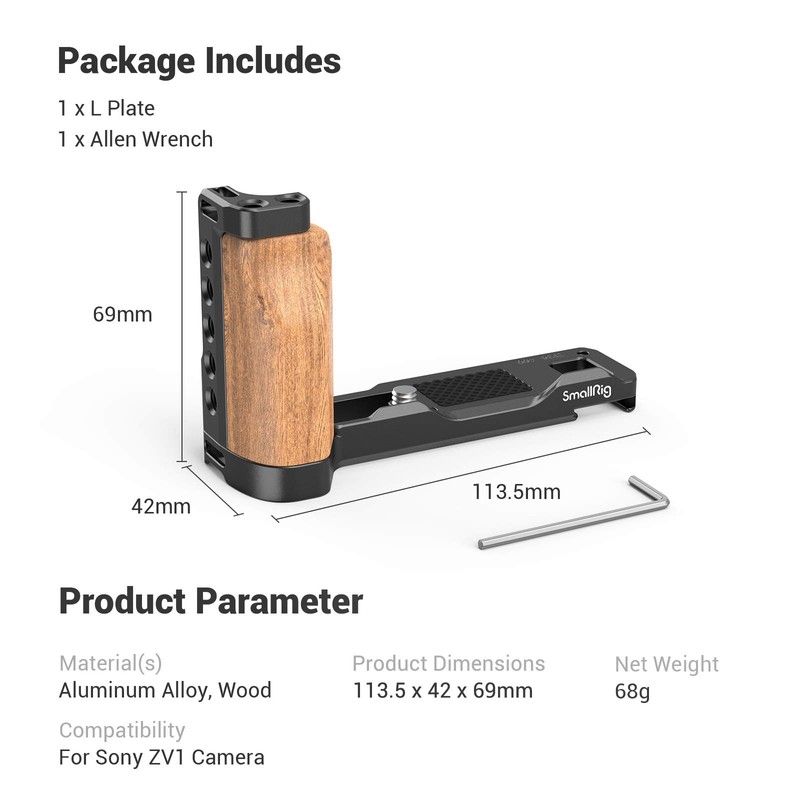 SmallRig L-Shape Wooden Grip with Cold Shoe for Sony ZV1