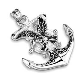 Bungsa Unisex Pendant Anchor with Eagle Silver 316L Stainless Steel, Stainless Steel, No Gemstone