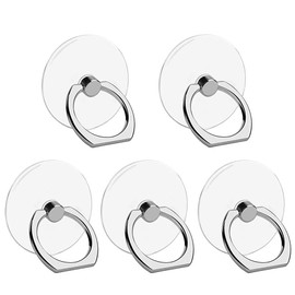 5 Pack Smart Phone Ring, Transparent, Thin, Holding Ring, Bunker Ring, Clear, Fall Prevention Ring, Stylish, Stand Function, One-Handed Operation, 360 Rotation, Compatible with Tablets, Smartphones, iPhones, Android and More (Round)