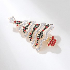 Vintage Christmas Brooch Sparkly Rhinestone Jingle Candy Moose Heart Brooch Garland Pearl Pin Inspired Crystal Christmas Tree Brooch Multi-colored Rhinestone Crystal Enamel Christmas Jewelry for Women (Christmas tree)