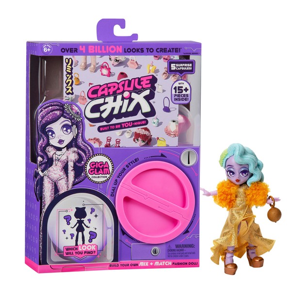 Capsule Chix Giga Glam Collection, 4.5 inch Doll with Capsule Machine Unboxing and Mix and Match Fashions and Accessories