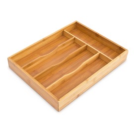 Relaxdays Besteckkasten HxBxT: ca. 4,5 x 25,5 x 34 cm Besteckbox aus Bambus Besteckeinteiler für die Schublade mit 5 Fächern als Besteckeinsatz und Schubladenorganizer Besteckeinlage aus Holz, natur