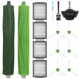 Replacement Accessories for iRobot Roomba E, I & J Series i7 i7+ E5 E6 E7 i2 i3 i3+ i4 i4+ i6 i6+ i8 i8+/Plus,1 Set Rubber Brushes, 4 HEPA Filters,6 Side Brushes, 1Caster Wheel ﻿
