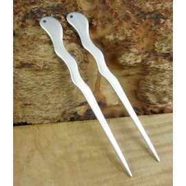 JWL (2) Anodized Aluminum Matte Finish Spiral 6" Hair Stick Unbreakable Waterproof Pick Pic Pin Fork (Silver)