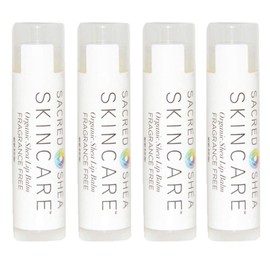 Sacred Shea Skincare Organic Unscented Natural Moisturizing Lip Balm, Natural Lip Repair, Healing Organic Fragrance-Free Shea Butter 4 Pack